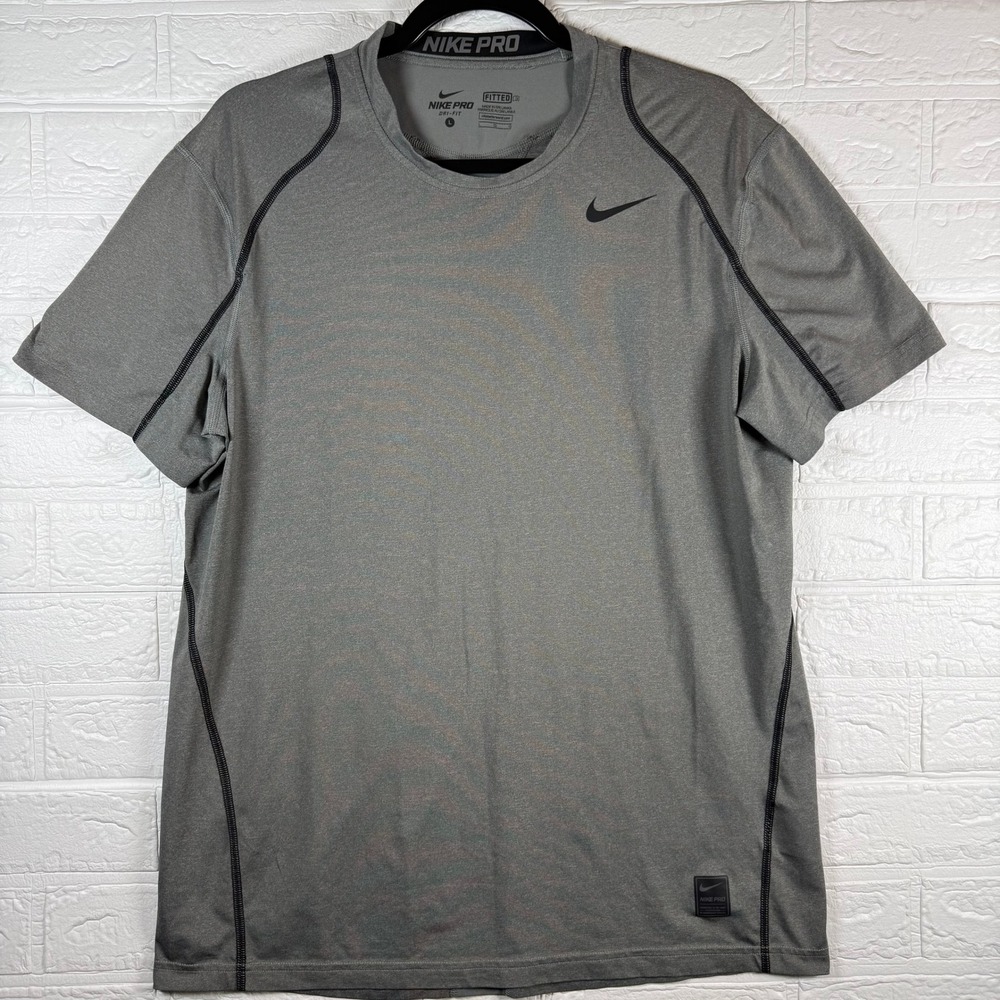 Nike Pro Dri-FIT Training Shirt Mens Large Grey Fitted Short Sleeve Gym Top